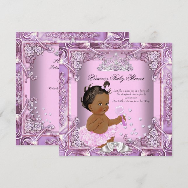 Prinsessa Baby Shower Rosa Lila Tutu Etnisk Inbjudningar (Fram/baksida)