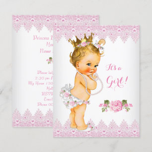 Prinsessa Baby Shower Rosa Ros Slingranka Vit Blon Inbjudningar