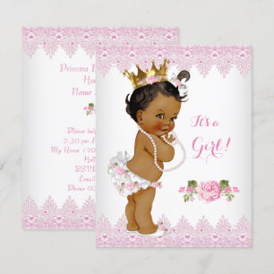 Prinsessa Baby Shower Rosa Ros Slöj Vit Etnisk Inbjudningar