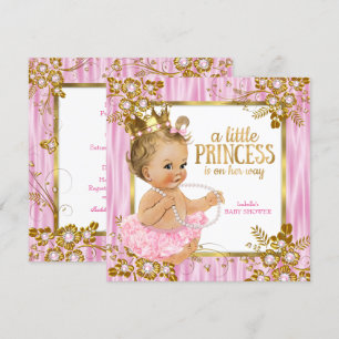 Prinsessa Baby Shower Rosa Siden Blommig Blond Inbjudningar
