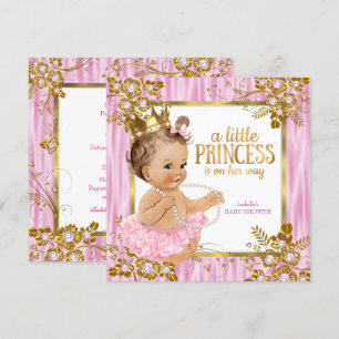 Prinsessa Baby Shower Rosa Siden Blommig Brunett Inbjudningar