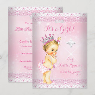 Prinsessa Baby Shower Rosa Spets Tiara Blond Inbjudningar
