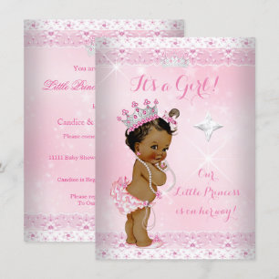 Prinsessa Baby Shower Rosa Spets Tiara Etnisk Inbjudningar