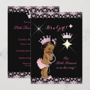 Prinsessa Baby Shower Rosa Svart Tiara Etnisk Inbjudningar