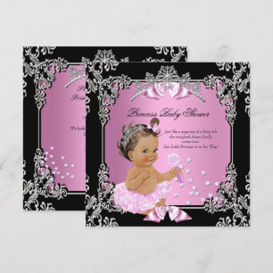 Prinsessa Baby Shower Rosa Svart Tutu Brunett Inbjudningar
