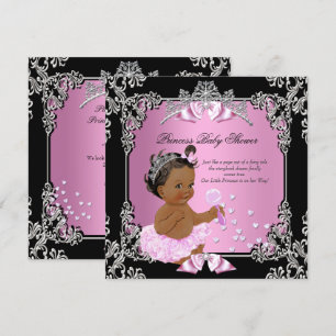 Prinsessa Baby Shower Rosa Svart Tutu Etnisk Inbjudningar