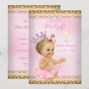 Prinsessa Baby Shower Rosa Tutu Guld Tiara Blond Inbjudningar