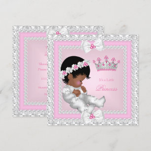 Prinsessa Baby Shower Rosa Vitt Grå Damask Etnisk Inbjudningar