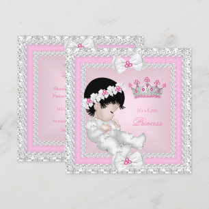 Prinsessa Baby Shower Rosa Vitt Grå Damaskus B Inbjudningar