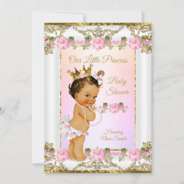 Prinsessa Baby Shower Rose Rosa Guld Vit Brunett Inbjudningar