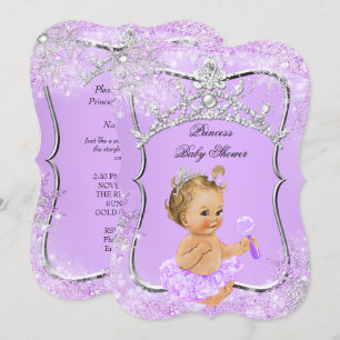 Prinsessa Baby Shower Sagovärld Lila Blond Inbjudningar