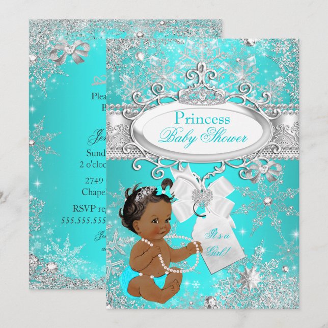 Prinsessa Baby Shower Snöflingor Aqua Etnisk Inbjudningar (Fram/baksida)