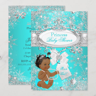 Prinsessa Baby Shower Snöflingor Aqua Etnisk Inbjudningar