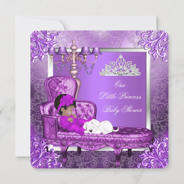 Prinsessa Baby Shower Söt Babyflicka Lila Inbjudningar (Framsida)