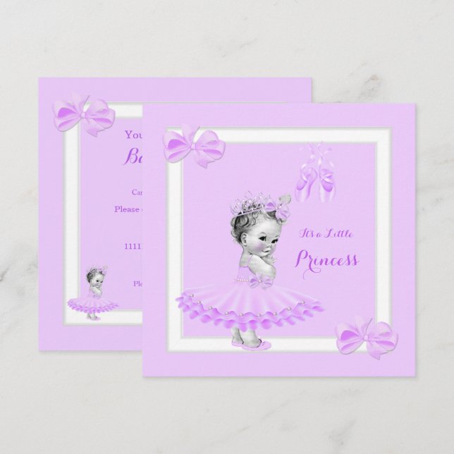 Prinsessa Baby Shower Söt Flicka Lila Tutu Inbjudningar (Fram/baksida)