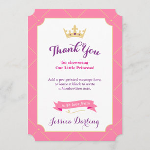 Prinsessa Baby Shower Tacksamhetskort Rosa Flick Tack Kort
