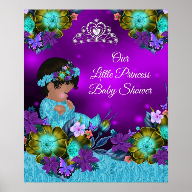 Prinsessa Baby Shower Teal Blå Lila Tjej 2 Poster (Framsidan)