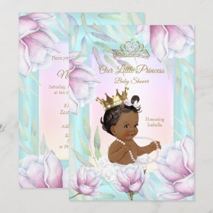 Prinsessa Baby Shower Teal Rosa Lila Blommig Etnis Inbjudningar