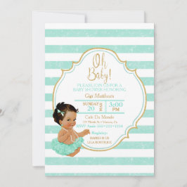 Prinsessa Babyflicka Mint Tutu Ränder Guld Glitter Inbjudningar