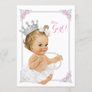 Prinsessa ballerina tutu rosa rosett pärlor baby s inbjudningar