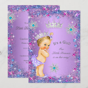 Prinsessa Bebis Baby Shower Lila Turkos Blå Rosa B Inbjudningar