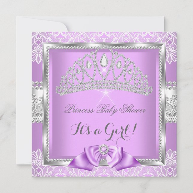 Prinsessa Bebis Baddare Flicka Lavendel Silver Spe Inbjudningar (Framsida)