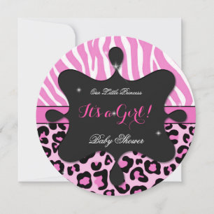 Prinsessa Bebis Dusj Flick Pink Leopard Zebra 2 Inbjudningar