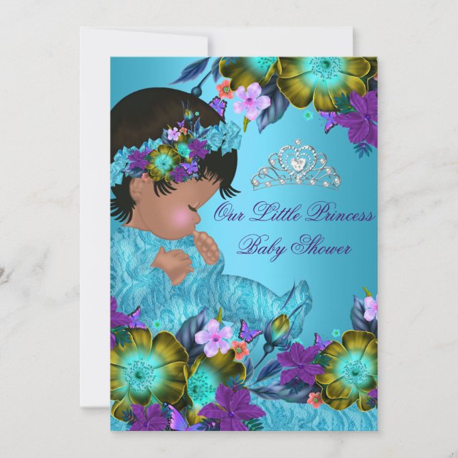 Prinsessa Bebis Shower Blå Teal Lila Flick Invitat Inbjudningar (Framsida)