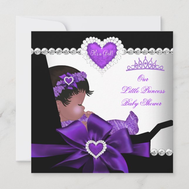 Prinsessa Bebis Shower Flicka Lila Afroamerikan Inbjudningar (Framsida)