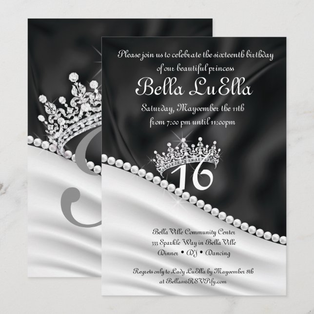 Prinsessa Bling Diamantfest Inbjudningar (Fram/baksida)