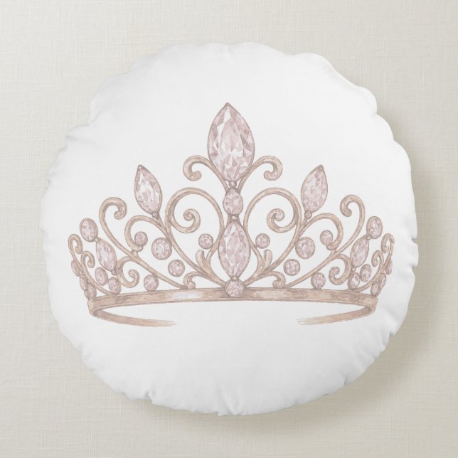 Prinsessa Blush Pink tiara Rund Kudde (Framsidan)