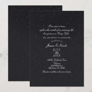 Prinsessa Damask Svart Elegant Saga Bröllop Inbjudningar