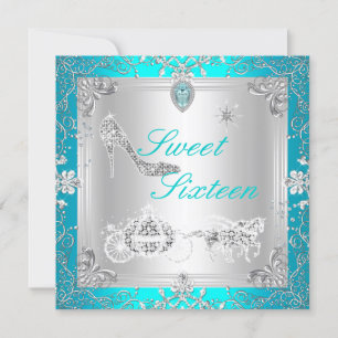 Prinsessa Elegant Diamant Turkos Sweet 16 Sexton 2 Inbjudningar