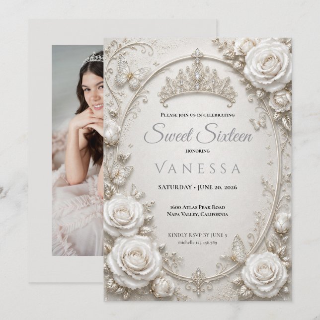 Prinsessa fjärilar foto sweet 16 inbjudningar (Fram/baksida)
