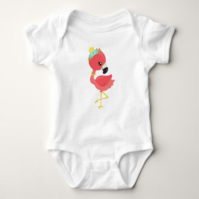 Prinsessa Flamingo, Blommor, Krona, Söt Flamingo T Shirt (Framsida)
