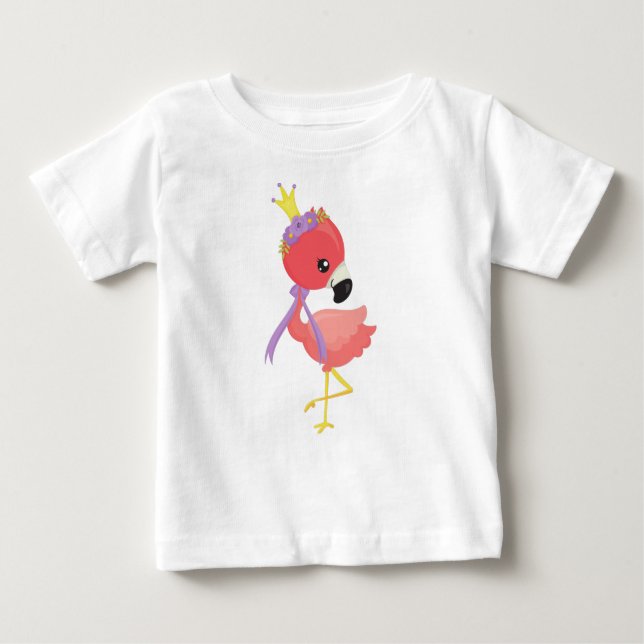 Prinsessa Flamingo, Söt Flamingo, Blommor, Krona T Shirt (Framsida)