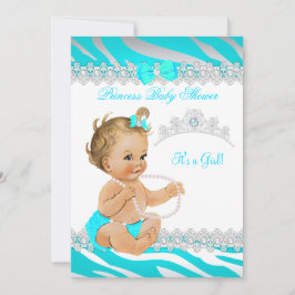 Prinsessa Flicka Baby Shower Teal Sebra Blond Inbjudningar