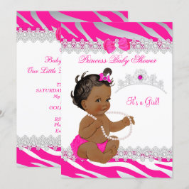 Prinsessa Flicka Baby Shower Varm Rosa Zebra Etnis Inbjudningar