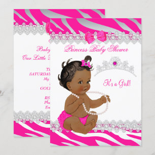 Prinsessa Flicka Baby Shower Varm Rosa Zebra Etnis Inbjudningar