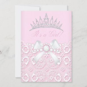 Prinsessa Flicka Bebis Badrum Rosa Spets diamant V Inbjudningar