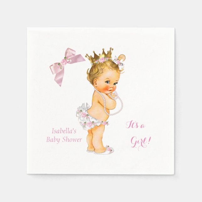 Prinsessa Flicka Bebis Badrums Rosa Guld Krona Blo Pappersservett (Framsidan)