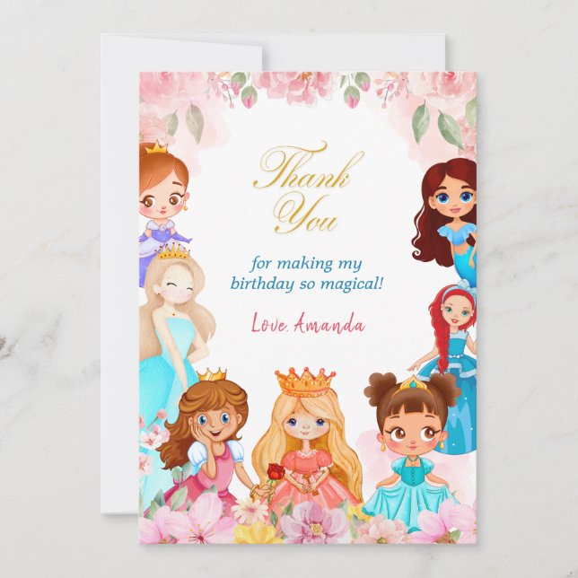 Prinsessa Flickas Födelsedagsfest 3 År Tack Kort (Framsida)