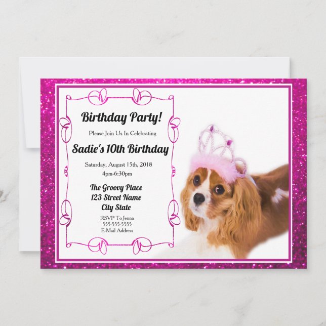 Prinsessa Födelsedags Cavalier King Charles Inbjud Inbjudningar (Framsida)