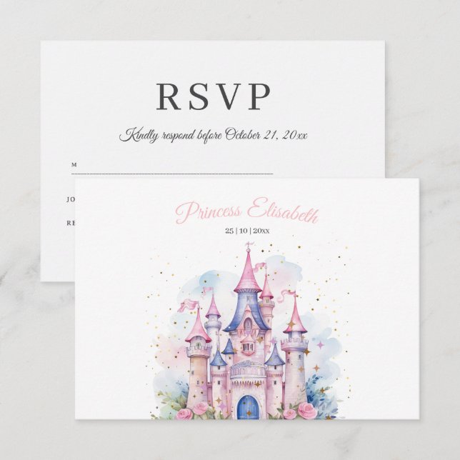 Prinsessa Födelsedagsfest Sagoslott Rosa Flicka OSA Kort (Fram/baksida)