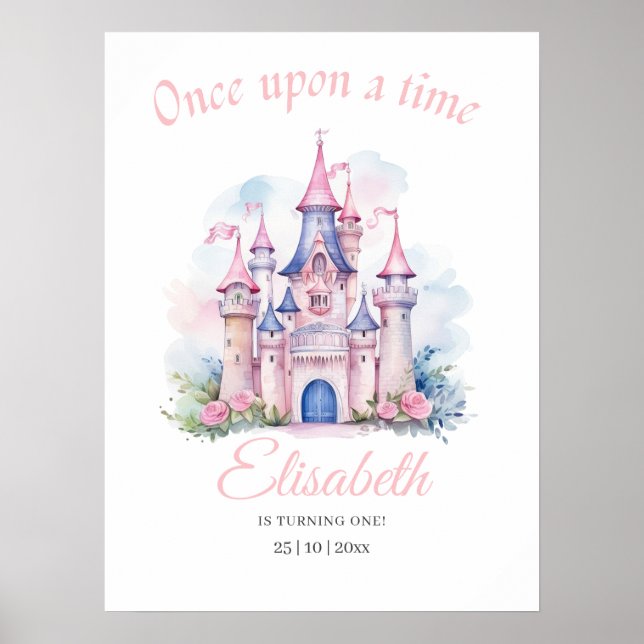Prinsessa Födelsedagsfest Sagoslott Rosa Flicka Poster (Framsidan)