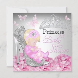 Prinsessa Glitter Skor Rosa Baby Shower Inbjudan