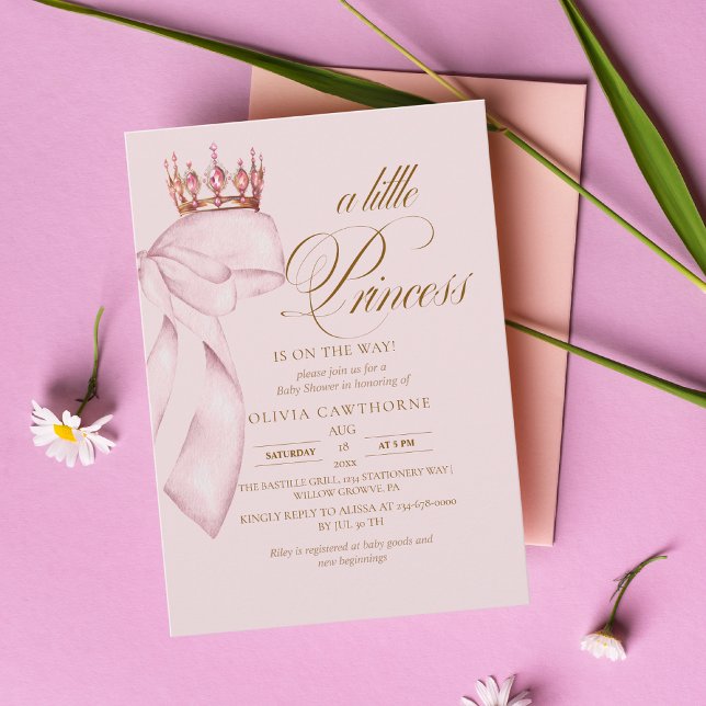 Prinsessa Guld Rosa Flick Bebis Duschar Inbjudningar (Skapare uppladdad)