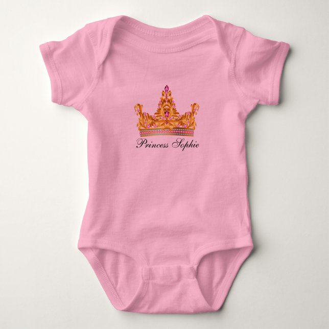 Prinsessa Guld Tiara Rosa Babyflicka Tutu Onesie Tee Shirt (Framsida)