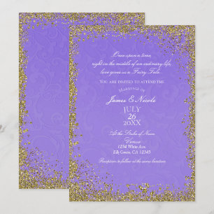 Prinsessa Lila Damask Sagobok Elegant Bröllop Inbjudningar