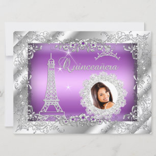 Prinsessa Lila Quinceanera Silver Foto STOR Inbjudningar